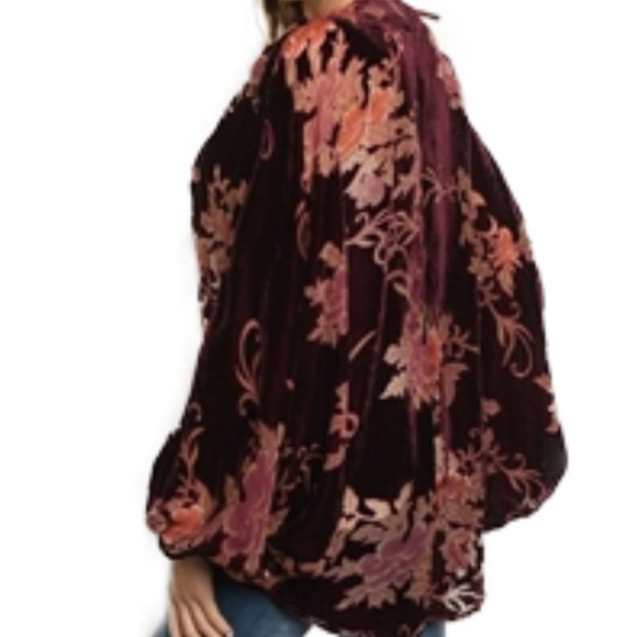 Velvet Kimono Large Jacket Cardigan Floral Shrug Large - Picture 3 of 7